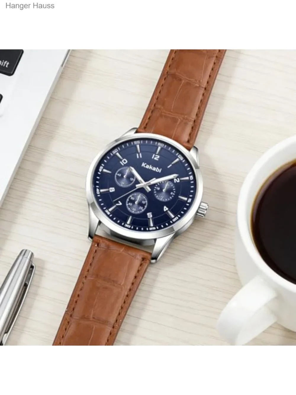 Men's 45mm Analog Quartz Leather Strap Dress Watch